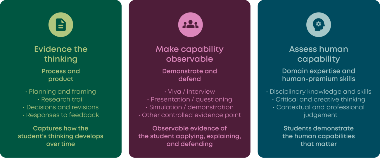 Risepoint AI-resilient assessment model showing how to evidence thinking, make capability observable and assess human capability
